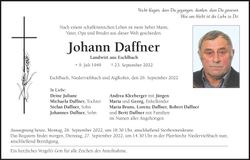 Traueranzeige Johann Daffner