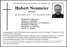 Traueranzeige Hubert Neumeier