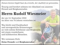 Traueranzeige Rudolf Wiesmeier