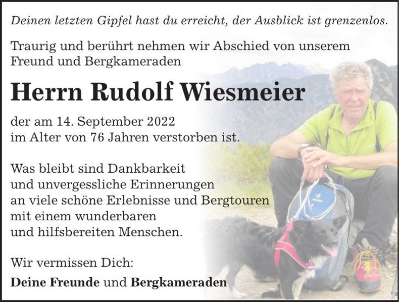 Traueranzeige Rudolf Wiesmeier
