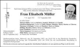 Traueranzeige Elisabeth Müller