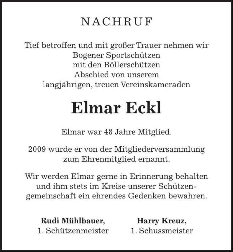 Traueranzeige Elmar Eckl