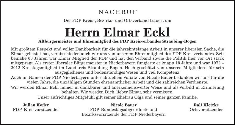 Traueranzeige Elmar Eckl