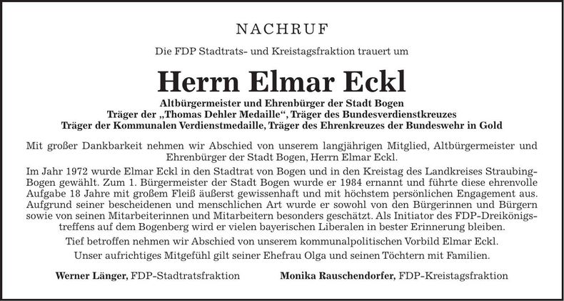 Traueranzeige Elmar Eckl