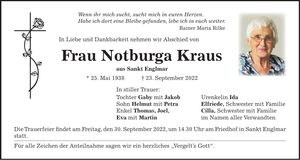 Traueranzeige Notburga Kraus