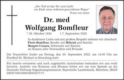 Traueranzeige Wolfgang Bomfleur