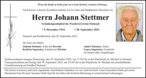 Traueranzeige Johann Stettmer