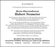 Traueranzeige Hubert Neumeier