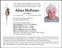 Traueranzeige Alma Hollauer