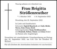 Traueranzeige Brigitta Strößenreuther