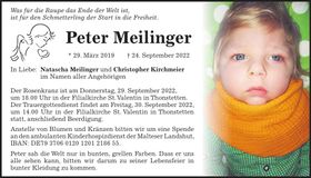 Traueranzeige Peter Meilinger