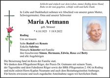 Traueranzeige Maria Artmann