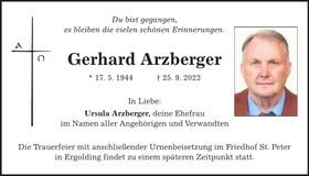 Traueranzeige Gerhard Arzberger