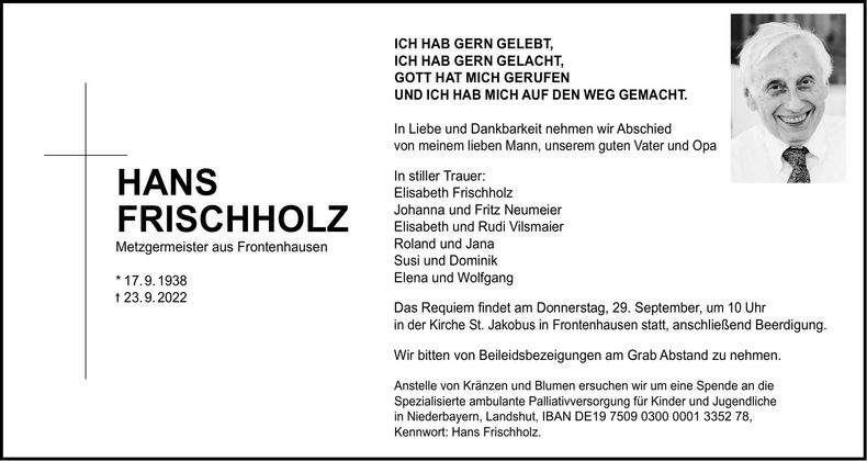 Traueranzeige Hans Frischholz