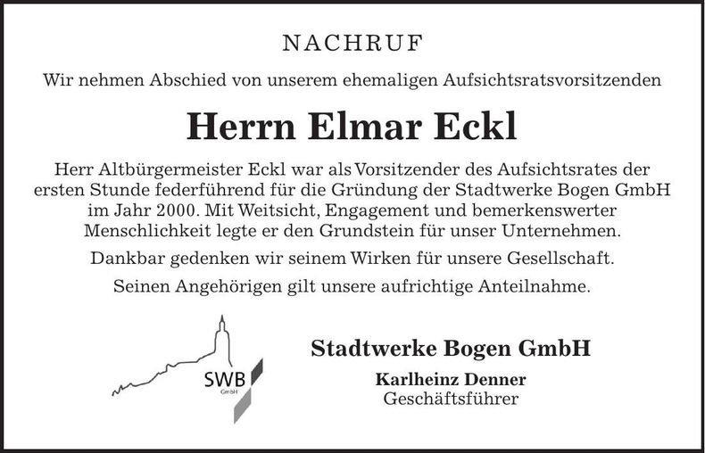 Traueranzeige Elmar Eckl