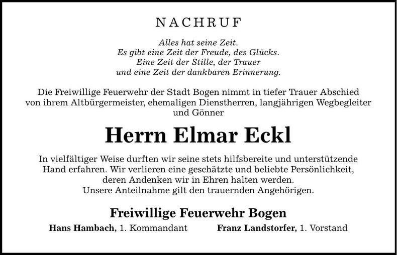 Traueranzeige Elmar Eckl