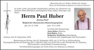 Traueranzeige Paul Huber