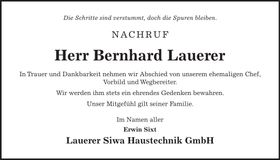 Traueranzeige Bernhard Lauerer