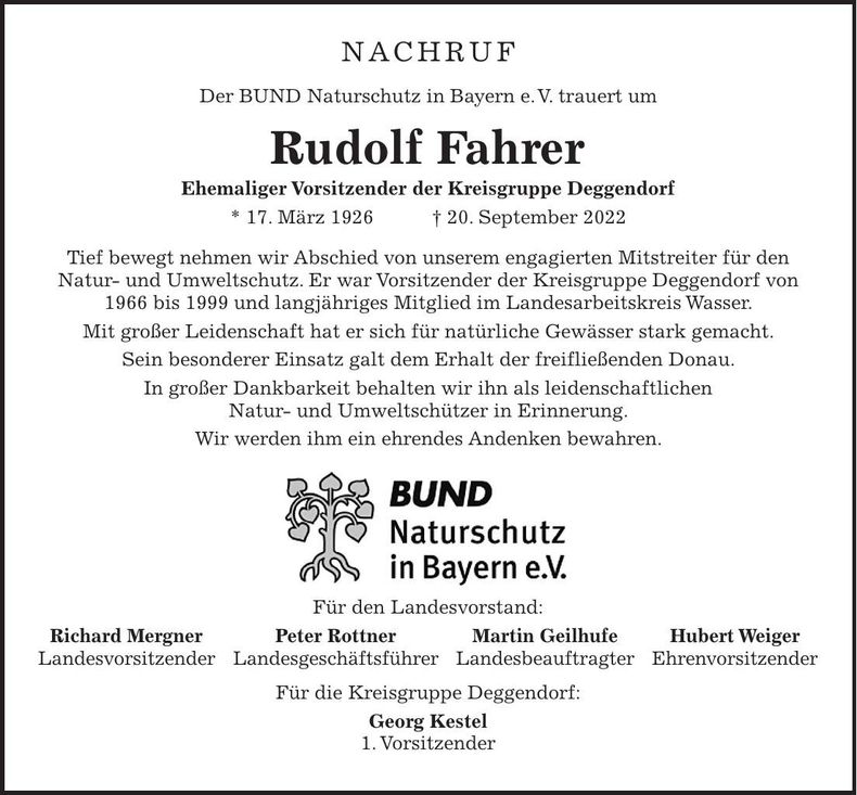 Traueranzeige Rudolf Fahrer