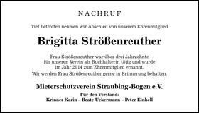 Traueranzeige Brigitta Strößenreuther