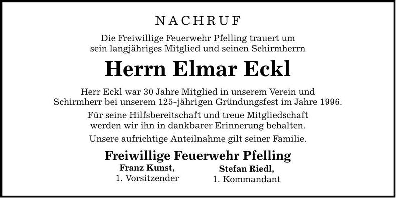 Traueranzeige Elmar Eckl