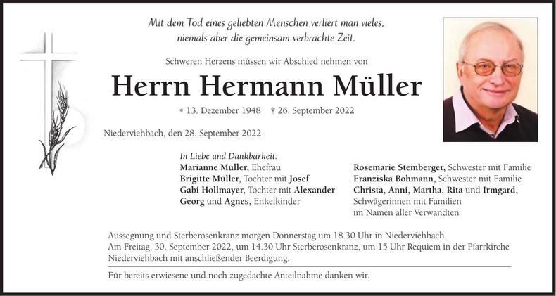 Traueranzeige Hermann Müller