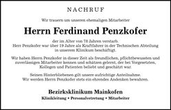 Traueranzeige Ferdinand Penzkofer