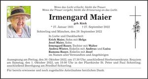 Traueranzeige Irmengard Maier