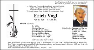 Traueranzeige Erich Vogl