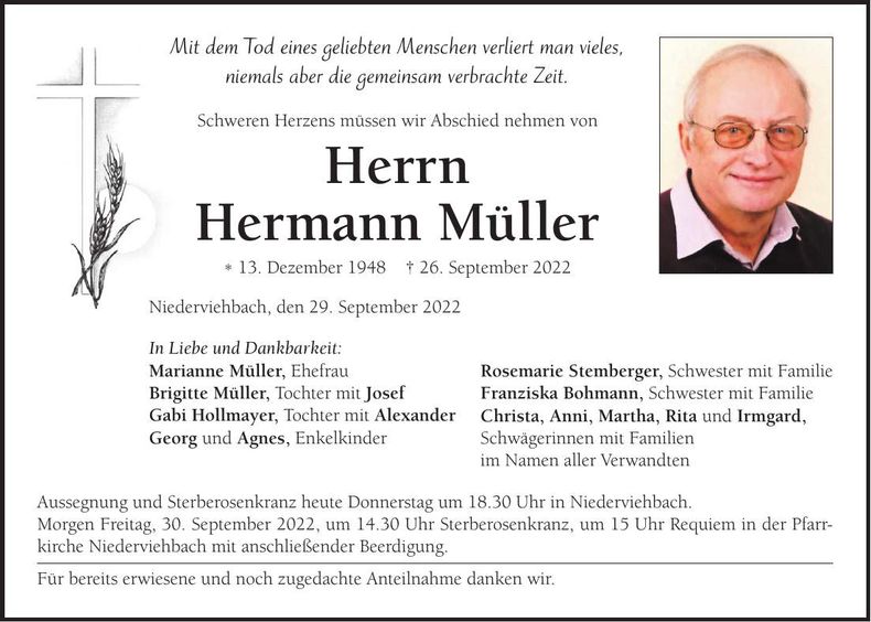 Traueranzeige Hermann Müller