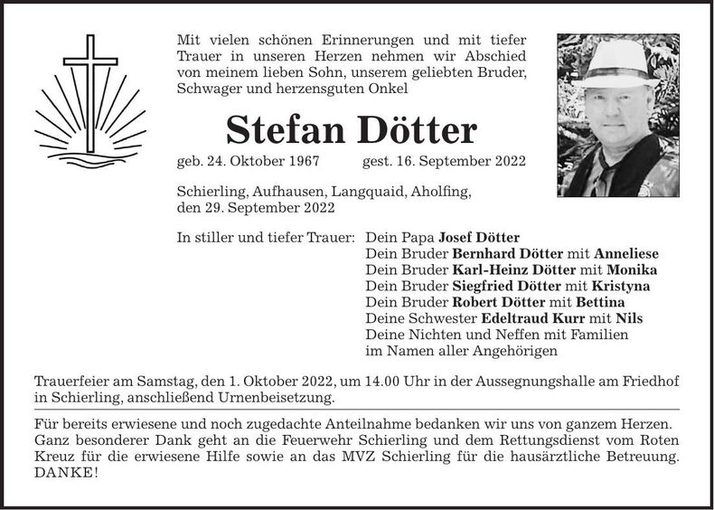 Traueranzeige Stefan Dötter