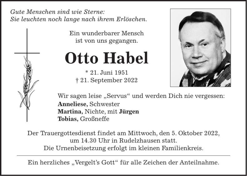 Traueranzeige Otto Habel