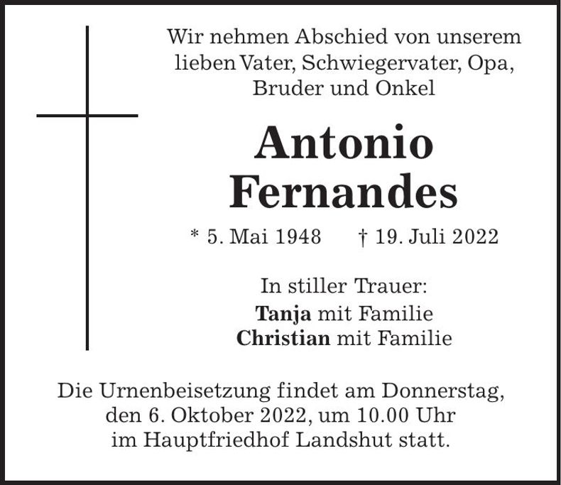 Traueranzeige Antonio Fernandes