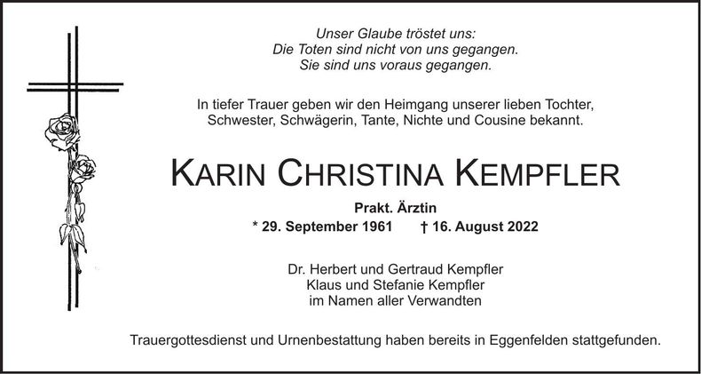 Traueranzeige Christina Kempfler