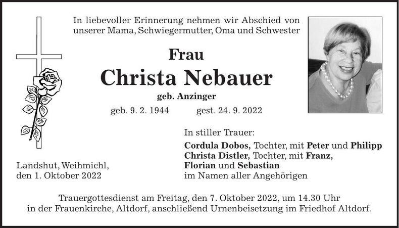 Traueranzeige Christa Nebauer