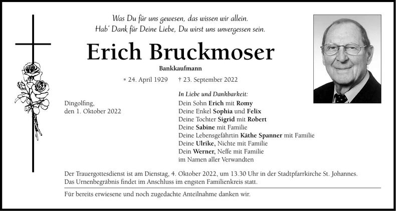 Traueranzeige Erich Bruckmoser
