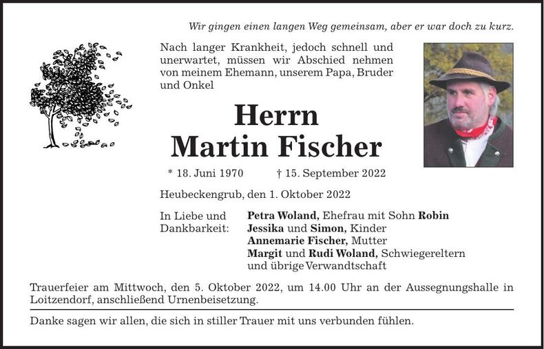 Traueranzeige Martin Fischer