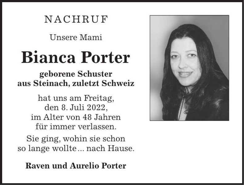 Traueranzeige Bianca Porter