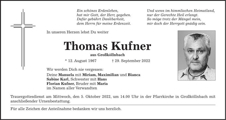 Traueranzeige Thomas Kufner