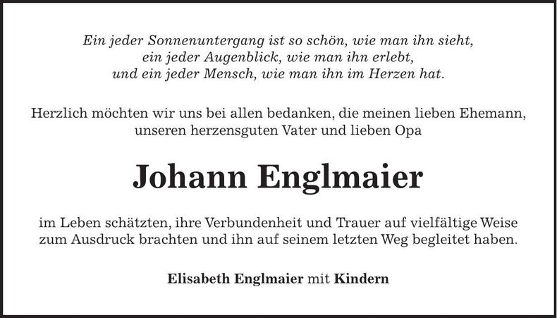 Traueranzeige Johann Englmaier