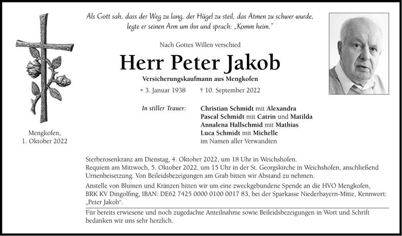 Traueranzeige Peter Jakob