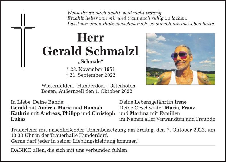 Traueranzeige Gerald Schmalzl
