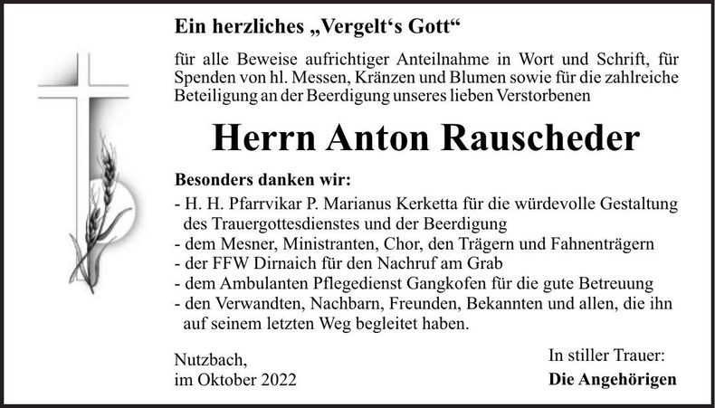 Traueranzeige Anton Rauscheder