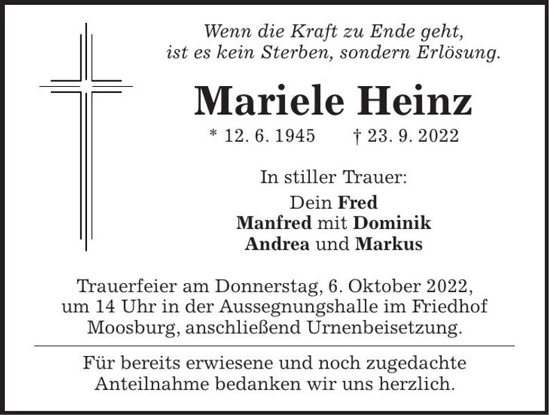 Traueranzeige Mariele Heinz