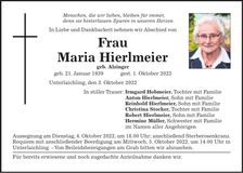 Traueranzeige Maria Hierlmeier
