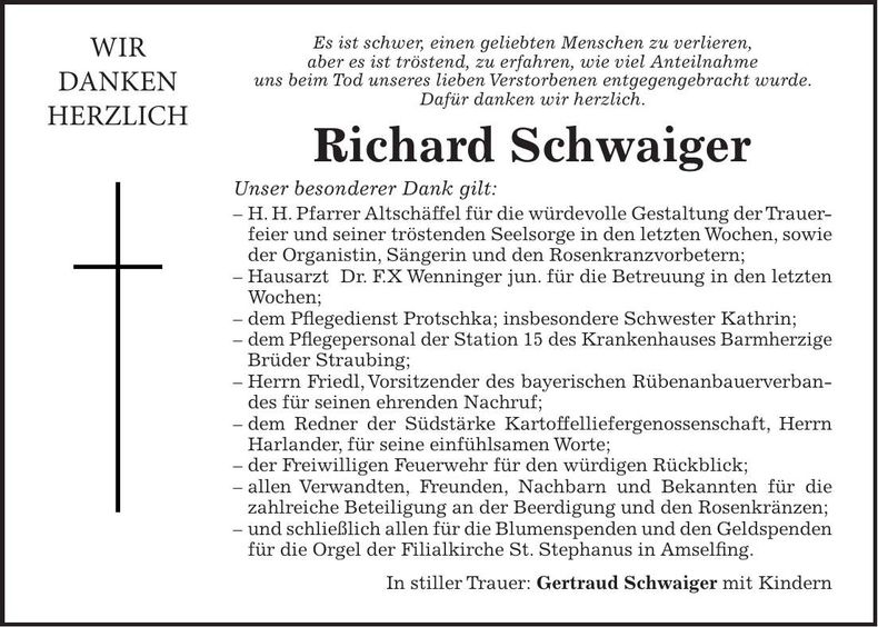 Traueranzeige Richard Schwaiger