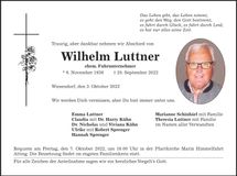 Traueranzeige Wilhelm Luttner