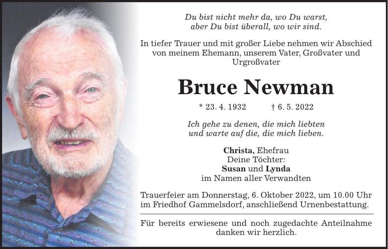 Traueranzeige Bruce Newman