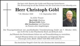 Traueranzeige Christoph Göbl