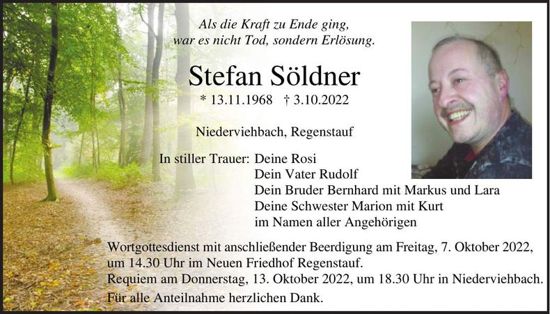 Traueranzeige Stefan Söldner